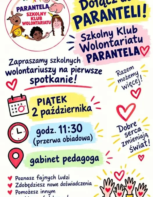 Szkoła Podstawowa im. Janusza Korczaka w Górze zaprasza wolontariuszy na pierwsze spotkanie