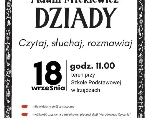 Narodowe Czytanie w Irządzach – wspólna lektura „Dziadów”