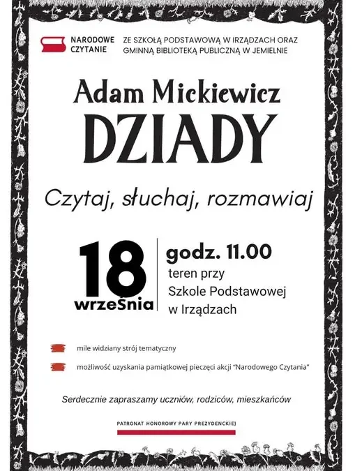 Narodowe Czytanie w Irządzach – wspólna lektura „Dziadów”