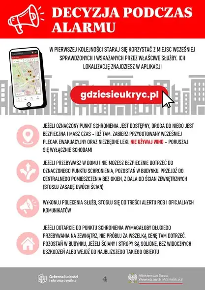 Gmina Jemielno informuje o alertach RCB i zasadach postępowania w razie zagrożenia powietrznego
