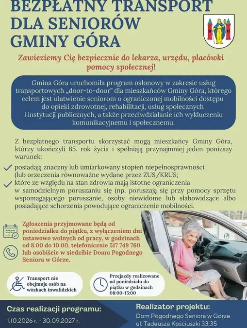 Góra: bezpłatny transport door-to-door dla seniorów od października