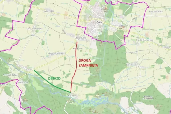 Zamknięcie drogi powiatowej Stara Góra – Ryczeń. Objazd przez Osetno