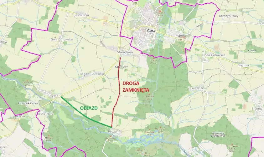 Zamknięcie drogi powiatowej Stara Góra – Ryczeń. Objazd przez Osetno