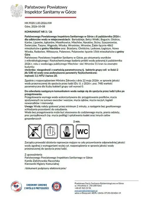 Góra: bakterie grupy coli w wodzie. Sanepid nakazuje przegotowywanie