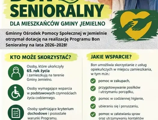 Bon Senioralny w Gminie Jemielno – do 2 500 zł miesięcznie na wsparcie seniorów